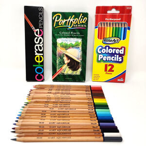 71 Colored Pencil Lot stART Aquarelle Faber Castel Col-erase Portfolio RoseArt